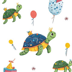 Obraz premium Happy Turtles Birthday Party Balloons Celebration Joy