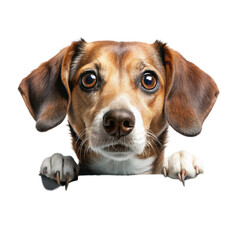 Dog Peeking Over Web Banner Extracted isolated on transparent background.