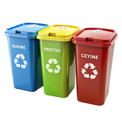 Set of three recycling bins isolated on transparent background  
