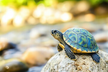 Obraz premium World turtle day celebration highlighting the beauty of turtles in nature. Horizontal banner. Copy space. World Wildlife Day. Biological Diversity Day