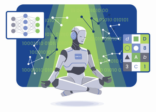 Neural network concept. Artificial intelligence technology training, machine learning science, knowledge, memory, automation and education. Isometric illustration