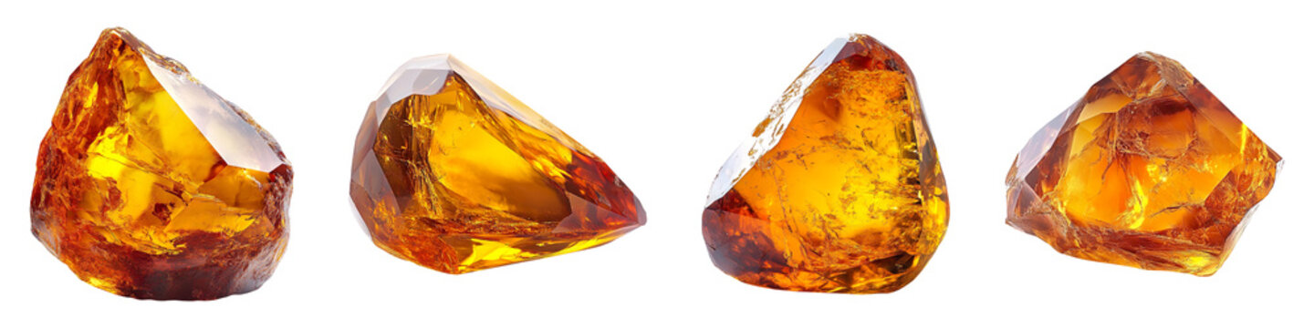 Collection of amber gems isolated on transparent background