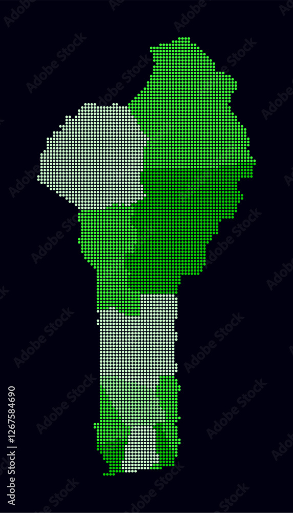 Poster benin dotted map. digital style map of the country on dark background. benin shape with circle dots.