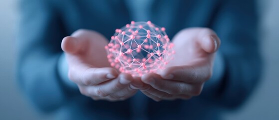 hands holding a connected network sphere