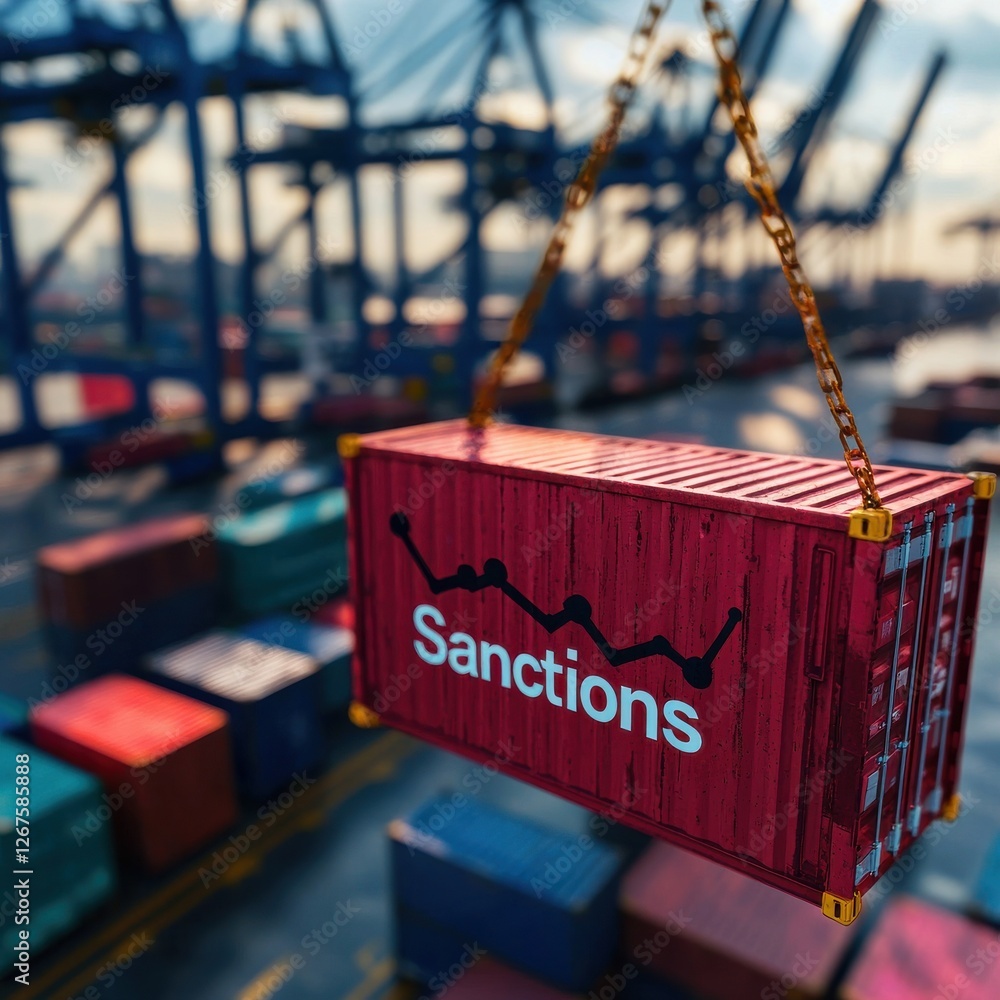 Poster a red shipping container labeled 