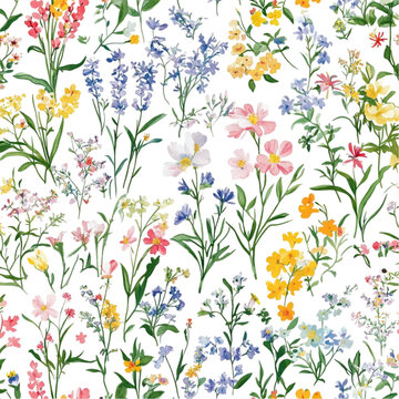 Fototapeta Vibrant watercolor wildflowers blooming joyfully in a cheerful summer meadow