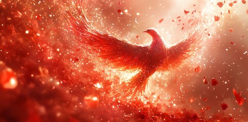 Fiery Phoenix Rising From Rose Petals Digital Art
