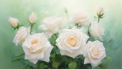 Obraz premium White Roses on a Turquoise background. Watercolour
