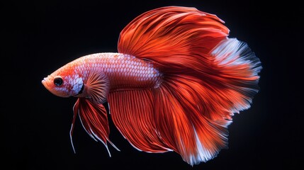 Naklejka premium Vibrant Red Halfmoon Betta Fish Aquatic Life Macro Photography