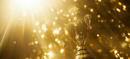 Golden trophy against sparkling background