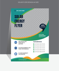 Modern solar energy flyer template design layout, eco energy or solar panel business cover design vector