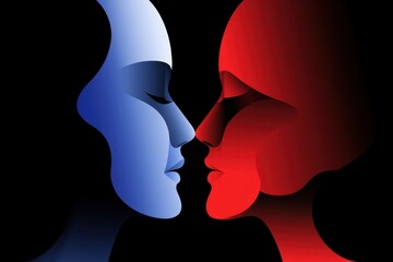 Contrasting duality of abstract faces in blue red