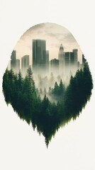 Urban landscape within nature's embrace forest and city integration digital art serene environment artistic perspective