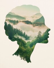 Nature-inspired portrait art mystical forest digital artwork serene environment side profile view conceptual representation
