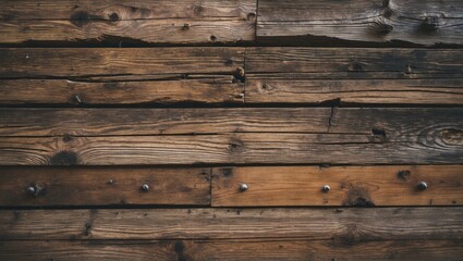 Rustic wooden boards background with nails showcasing a textured, weathered appearance ideal for vintage or farmhouse design themes.
