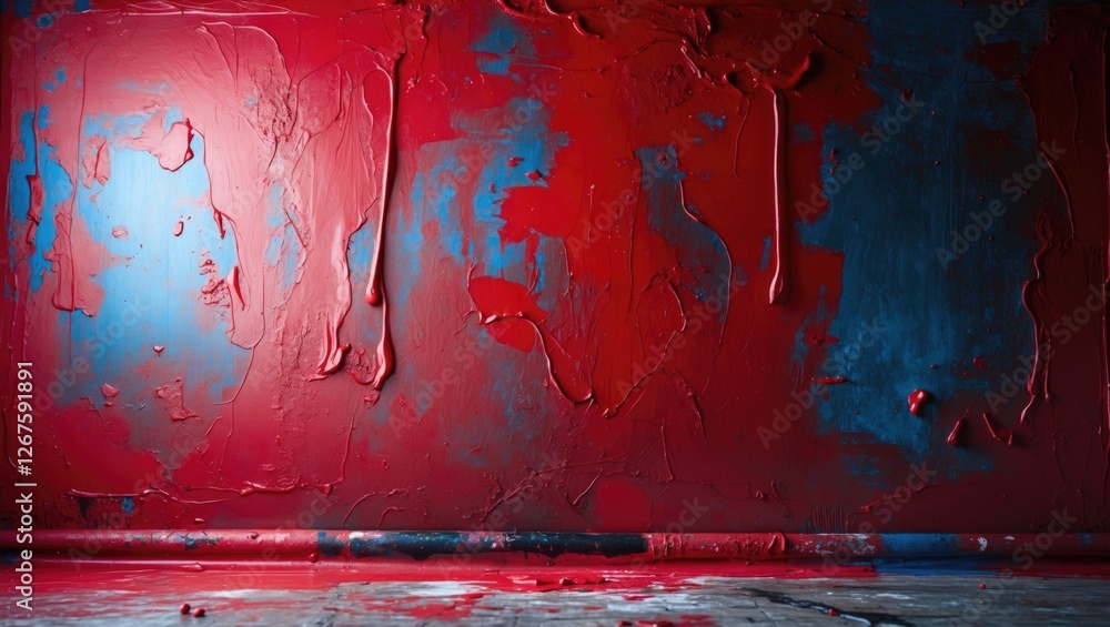 Poster abstract textured wall with red paint drips and splashes creating a vibrant artistic background for 