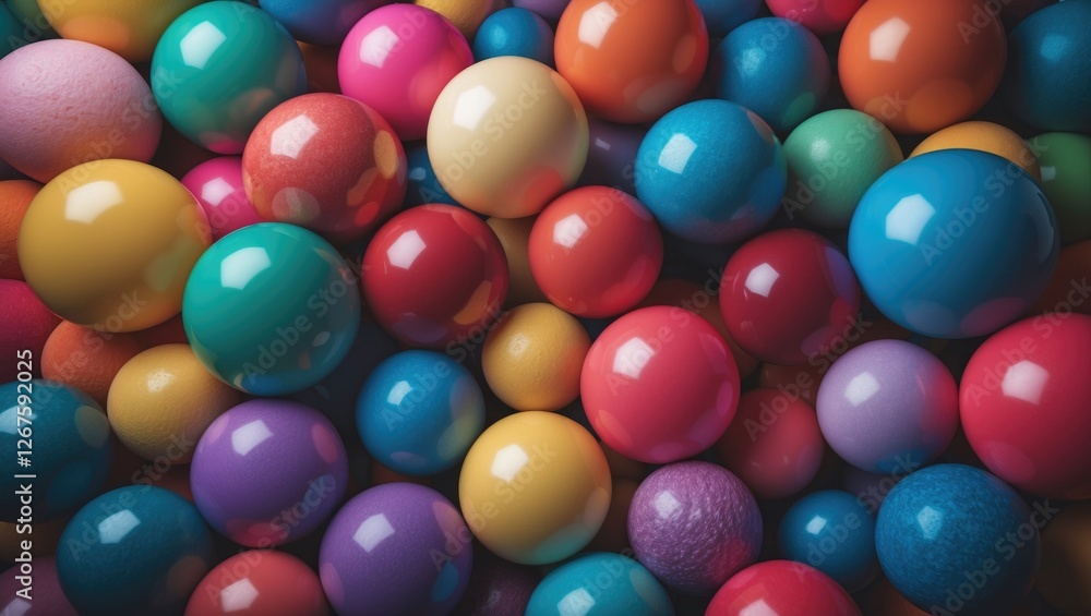 Poster colorful abstract background with glossy balls in various sizes and textures for creative design and