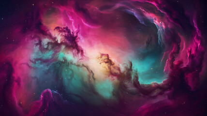 A high-resolution depiction of a nebula with vivid gas clouds and starry accents, perfect for sci-fi themes