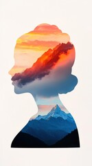 Nature-inspired profile silhouette mountain range digital art serene landscape artistic perspective beauty concept