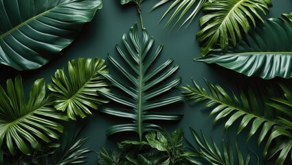 Closeup of lush dark green tropical leaves with intricate veins creating a natural backdrop ideal for beauty and luxury lifestyle themes.