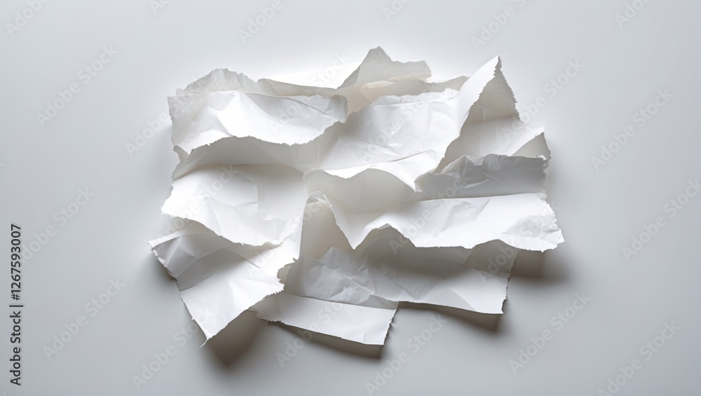 Poster crumpled white paper texture on a flat surface with soft lighting ideal for backgrounds or collage c