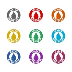 Water resistant icon isolated on white background. Set icons colorful
