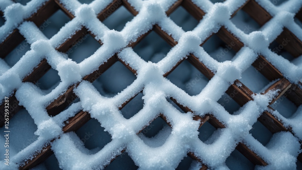Aufkleber snow-covered wooden lattice texture with intricate patterns and shadows creating visual depth and in