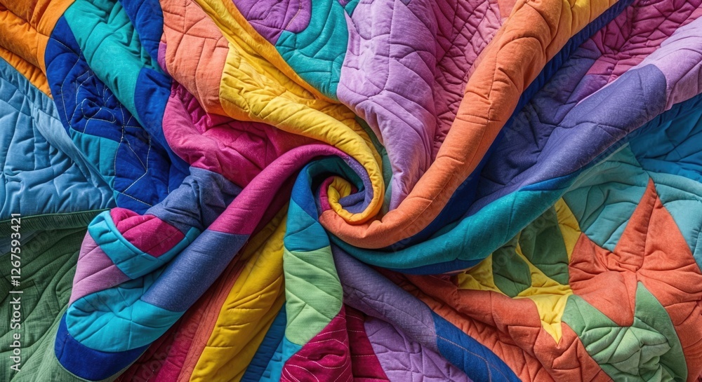 Poster vibrant abstract quilt texture showcasing colorful fabric patterns warm and inviting home textile cl