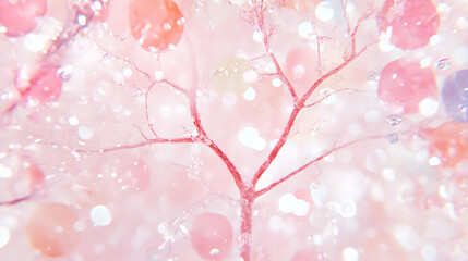 Delicate Branching Tree with Soft Pastel Orbs and Sparkling Water Droplets Fantasy Backdrop