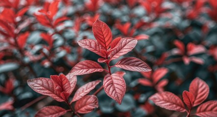 Vibrant Red Leaves with Natural Detail and Clear Space for Text Overlay in a Garden Setting
