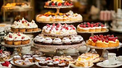 Delicious Assorted Cakes And Pastries Displayed Beautifully
