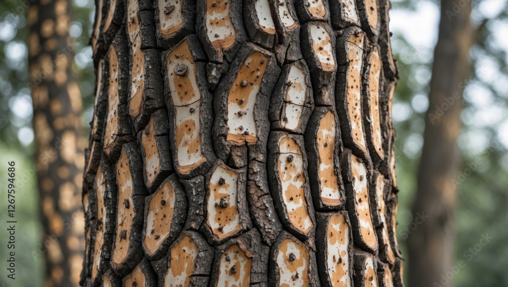 Poster textured tree bark with unique military style pattern showcasing natural variations and colors in a 