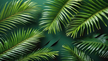 Lush Green Palm Leaves Over Dark Background Creating A Serene Environment With Space For Text and Design Elements