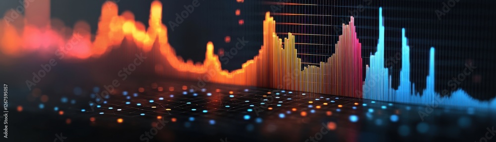 Poster a vibrant audio visualization displaying sound waves in various colors, representing audio frequenci