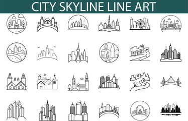 City Skyline Line Art Minimalist Urban Landscape Illustrations