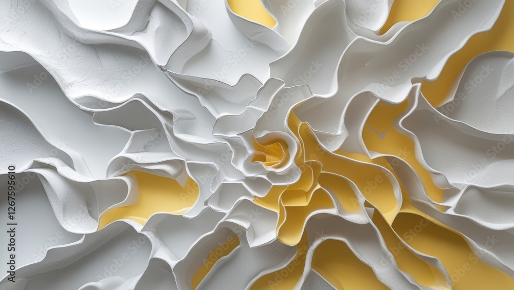 Poster abstract wavy texture in white and yellow creating a dynamic background design suitable for modern a