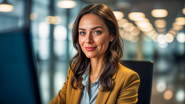 Elegant Woman in Yellow Blazer: Professionalism and Confidence