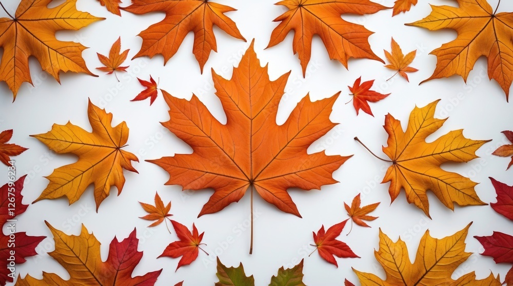 Poster autumn maple leaf pattern on a white background featuring vibrant colors and seamless design ideal f
