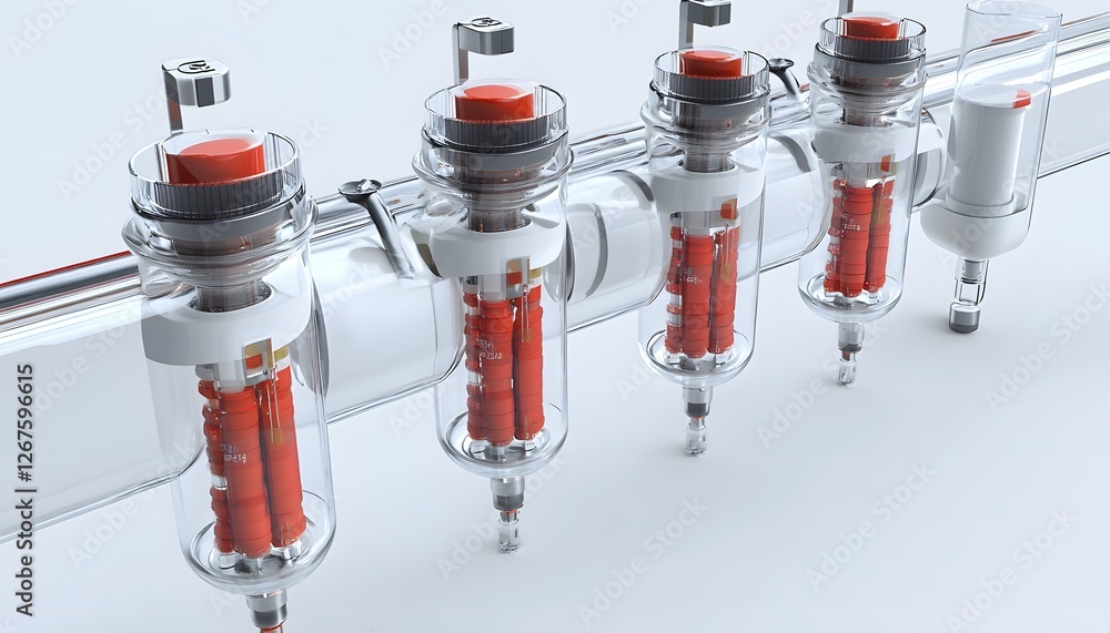Poster a close-up view of modern fuel injectors showcasing advanced engineering and design. the injectors a