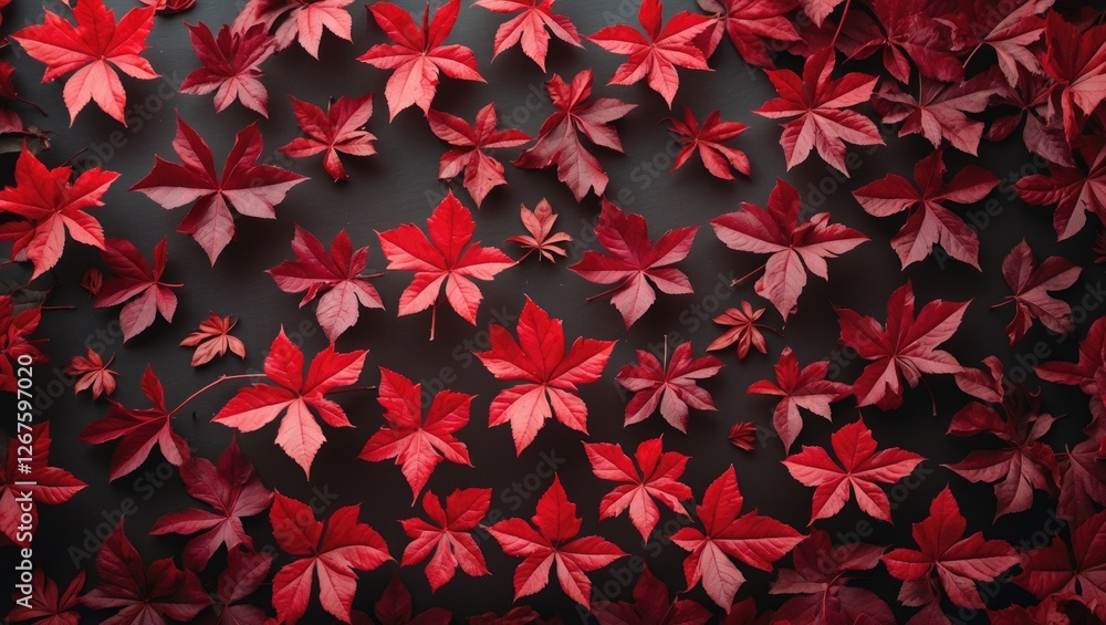 Poster vibrant red leaf background with abundant negative space for text or graphics