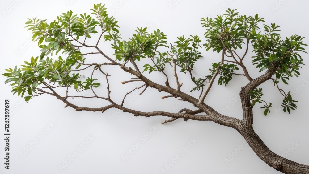 Poster green foliage tree branch against a white background providing ample copy space for text placement