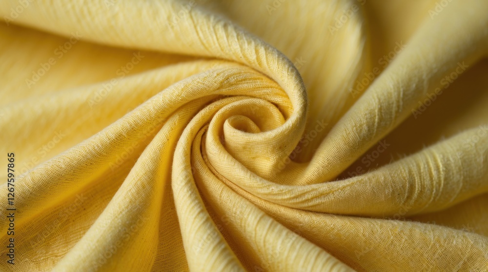 Poster yellow fabric texture in close-up showing softness and smoothness with swirling folds ideal for desi
