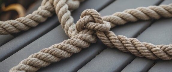 Obraz premium Rope Knots on Outdoor Recliner Surface with Empty Space for Personalized Text or Branding