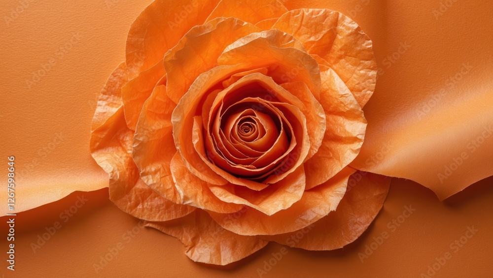 Poster elegant orange rose made from textured paper on a smooth orange background showcasing creativity in 