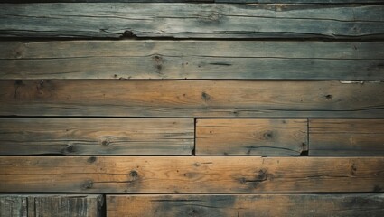 Obraz premium Textured wooden plank wall background showcasing an uneven and rustic pattern for use in design and crafting projects.