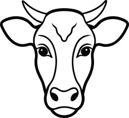 cow, left, side, head, line art, black, and, white, background,
