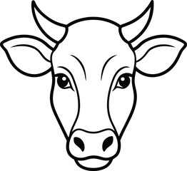 cow, left, side, head, line art, black, and, white, background,