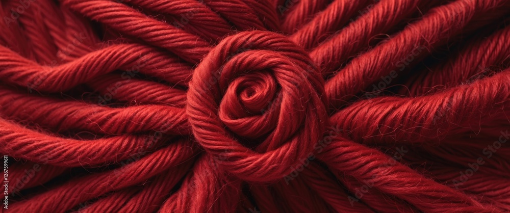 Poster red woolen yarn intricately coiled creating a textured background for crafts or textiles showcasing 