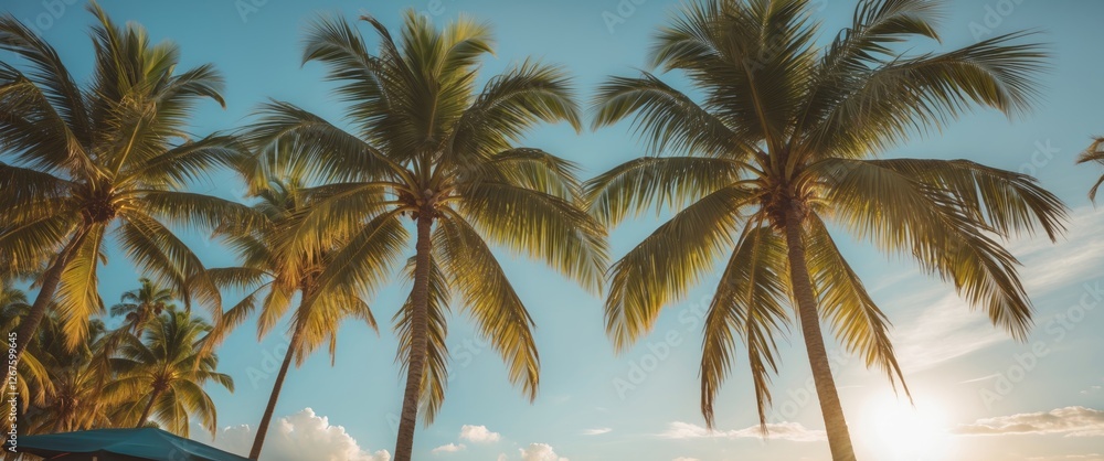 Aufkleber lush palm trees under a bright sky creating a tropical vacation vibe with open space for your text o