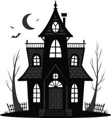 Black Halloween House silhouette, Halloween House vector, Halloween House icon